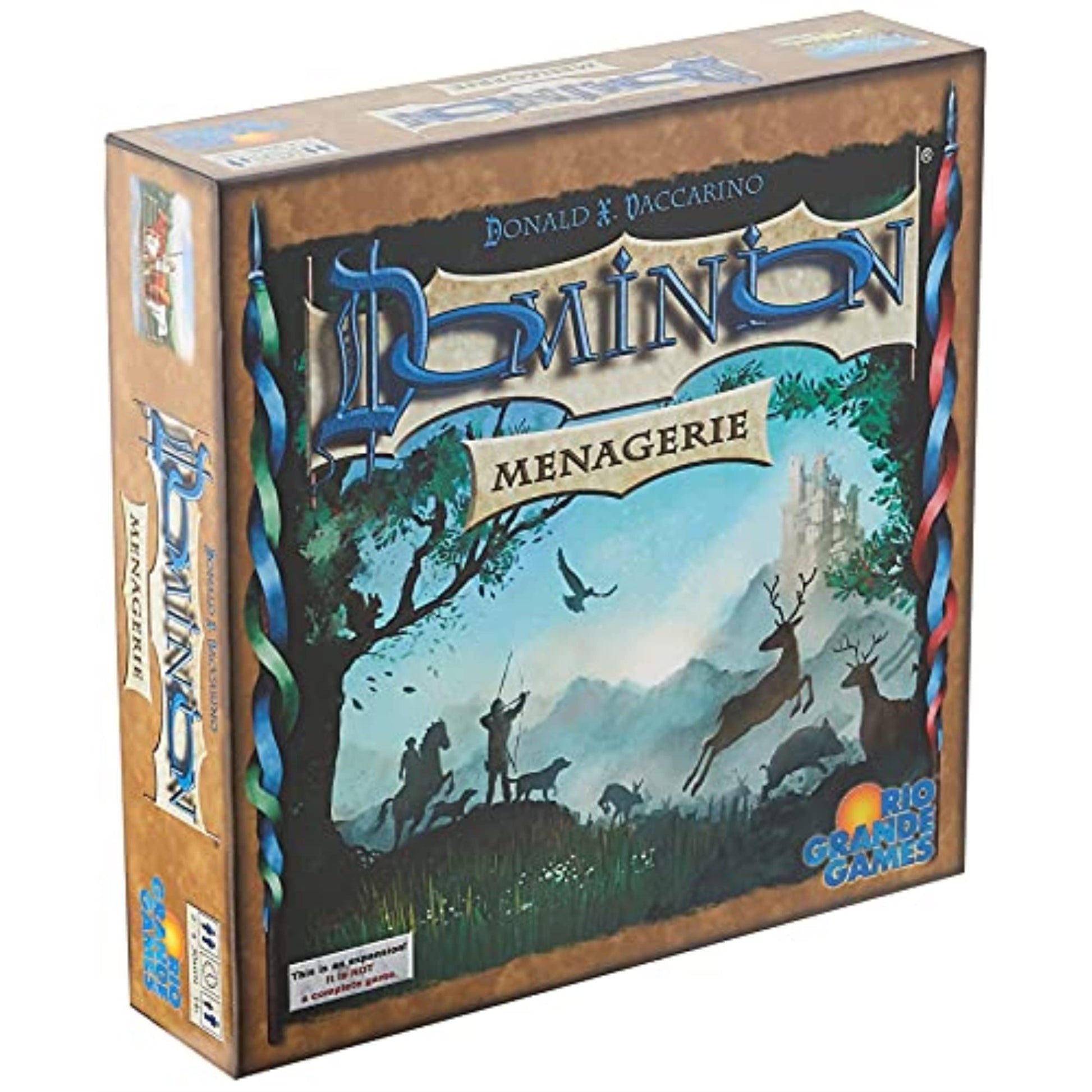Dominion: Menagerie - Menagerie expansion with fantasy forest and castle artwork in blue and brown tones.