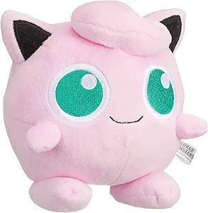Pokémon All Star Collection - Jigglypuff Plush, 5" - Soft pink Jigglypuff plush with large turquoise eyes, curled tuft, and black-tipped ears, 5 inches tall.