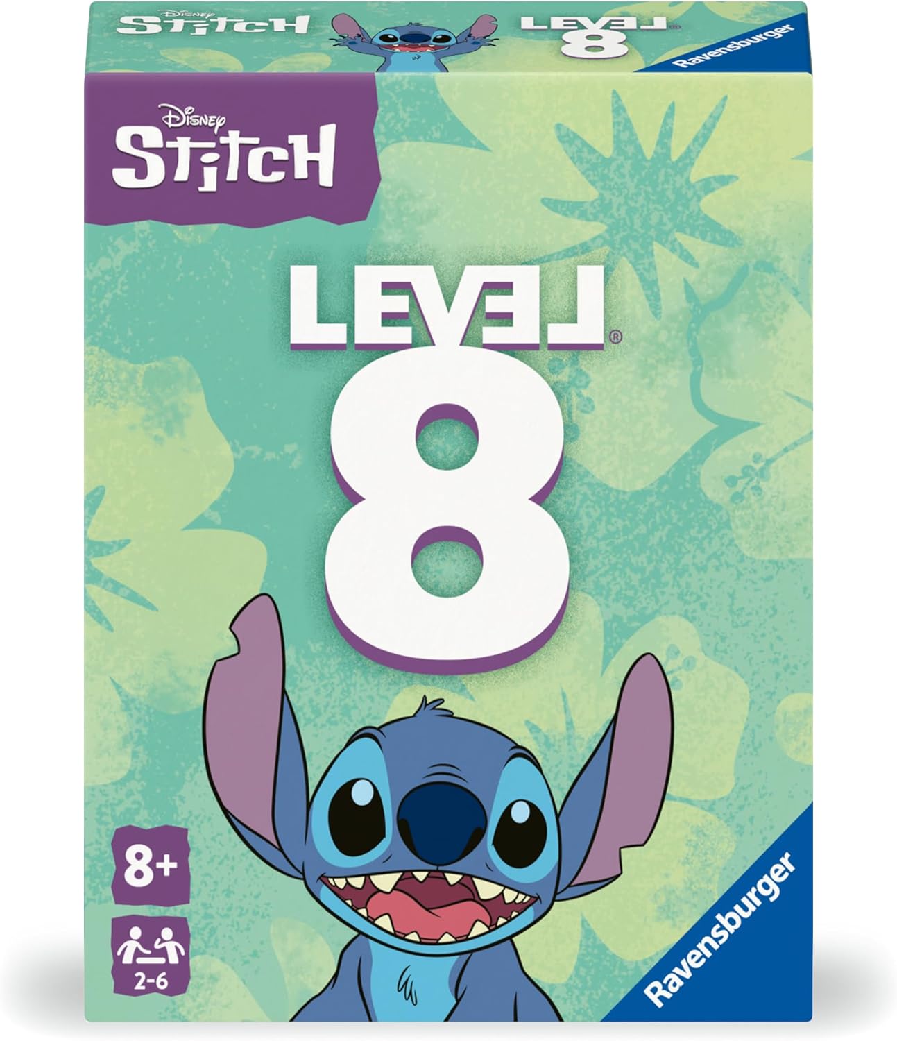 Level 8: Stitch Edition - Level 8 card game box featuring blue Stitch character on green background with white text and purple Disney Stitch logo.