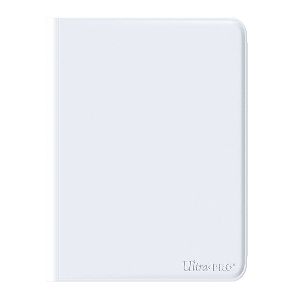 Ultra Pro 4-Pocket Zippered Binder: Vivid - White (PREORDER) - White zippered binder with smooth surface and subtle Ultra Pro logo embossed in bottom right corner.