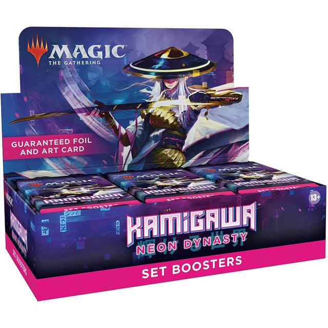 Magic: the Gathering - Kamigawa Neon Dynasty - Set Booster Box - The Gathering Kamigawa Neon Dynasty set booster box with futuristic samurai artwork on purple background.