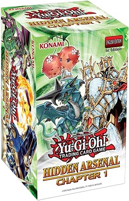 Yu-Gi-Oh! Hidden Arsenal - Chapter 1 - Yu-Gi-Oh! Hidden Arsenal Chapter 1 trading card booster box with colorful monster artwork and green accents.