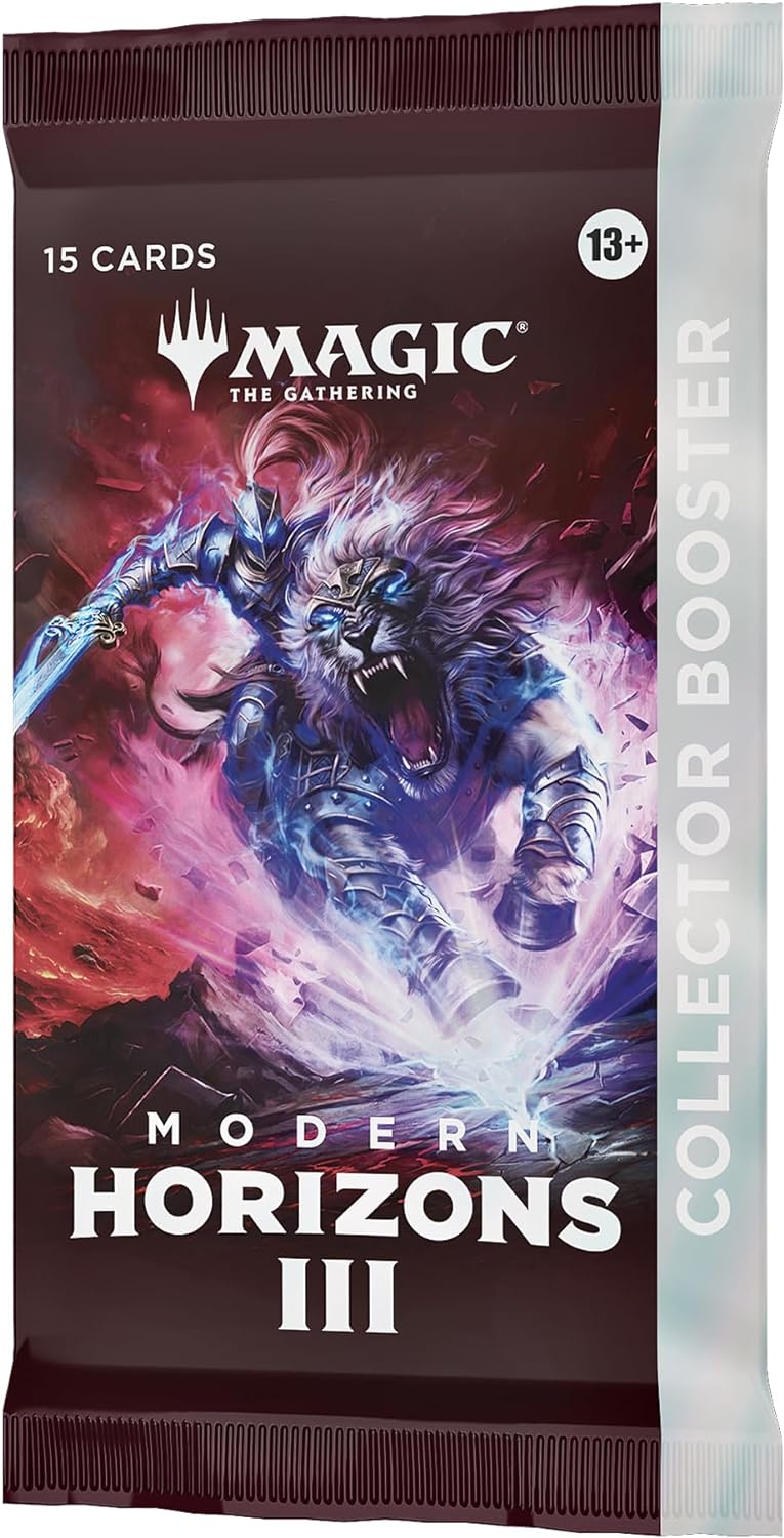 Magic: The Gathering - Modern Horizons 3 Collector Booster Pack - The Gathering Modern Horizons 3 collector booster pack with dynamic fantasy artwork in purple and blue tones, 15 cards, age.