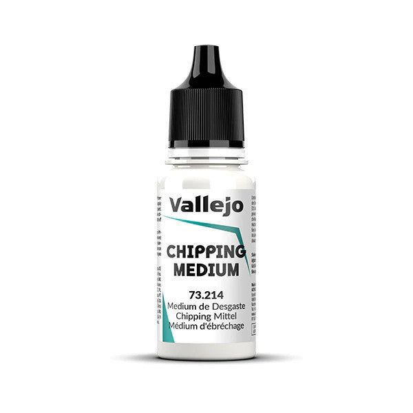 Vallejo Chipping Medium (18ml) - White plastic bottle of Vallejo Chipping Medium paint with black screw cap and green-accented label.