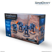 StarCraft TMG: Terran - Marauder (PREORDER) - Boxed StarCraft TMG Terran Marauder miniatures set showing four detailed blue armored soldier figures with heavy weaponry on