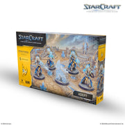 StarCraft TMG: Protoss - Adept (PREORDER) - Box set featuring six detailed Protoss Adept miniatures with blue energy effects on dark bases.