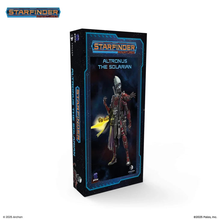 Starfinder: Altronus the Solarian - Tall rectangular box with Starfinder branding featuring a dark, futuristic figure in armor holding a glowing yellow energy.