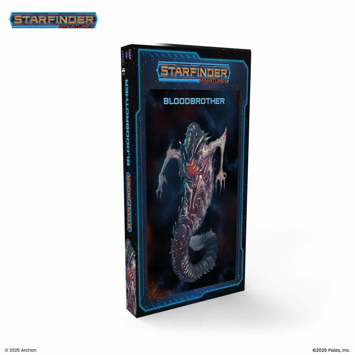 Starfinder: Bloodbrother - Starfinder Bloodbrother sci-fi game box with dark creature artwork and blue border design.