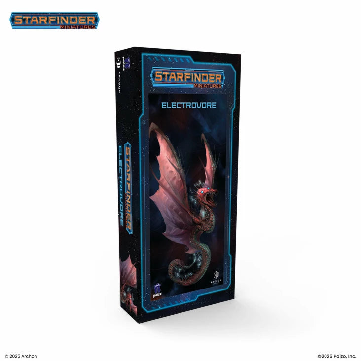Starfinder: Electrovore - Black rectangular box with blue and orange Starfinder branding, featuring a glowing red and purple electric dragon.