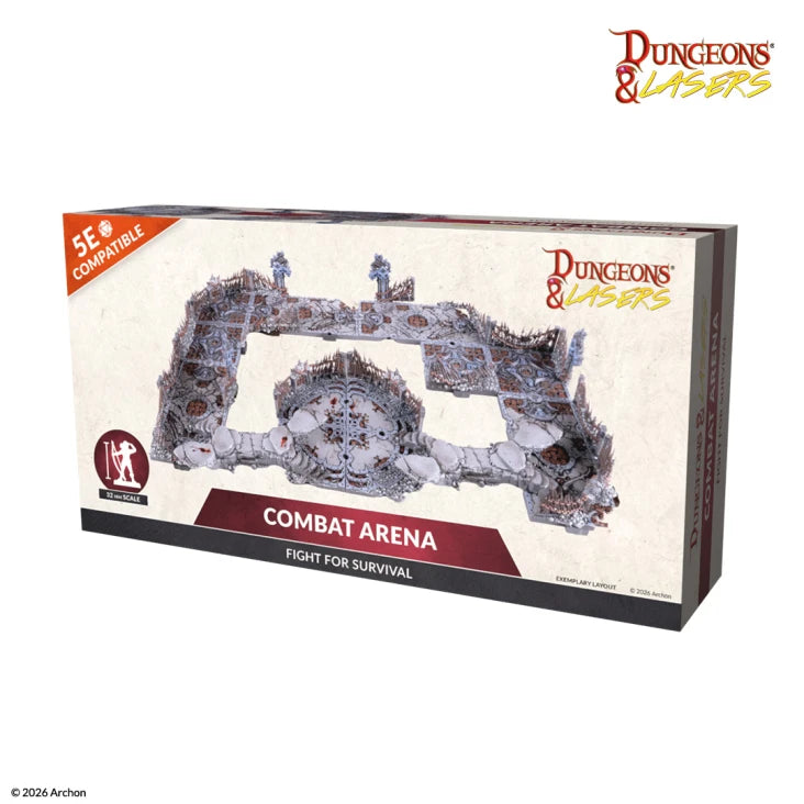 Dungeons & Lasers: Combat Arena (Unpainted) (PREORDER) - Unpainted gray plastic tabletop combat arena terrain set with detailed walls and platforms for roleplaying games.