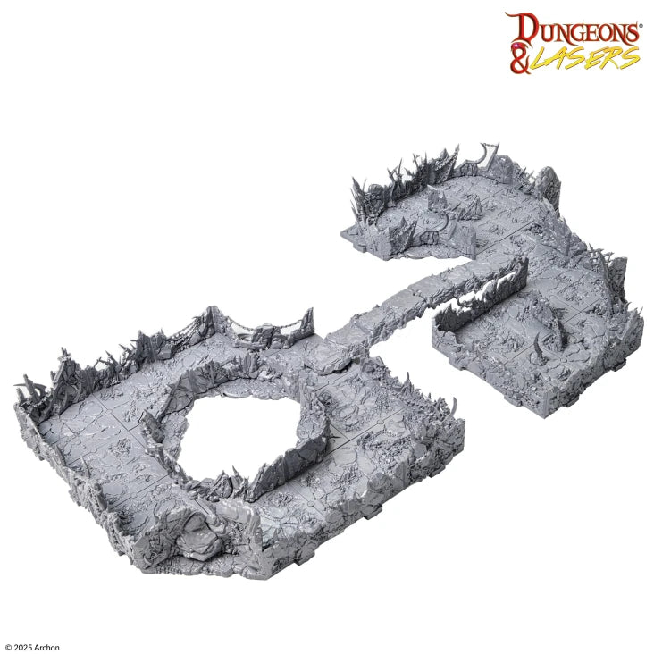 Dungeons & Lasers: Demonic Caves Terrain - Grey modular dungeon terrain pieces with jagged rocky edges and detailed stone floor textures for tabletop gaming.