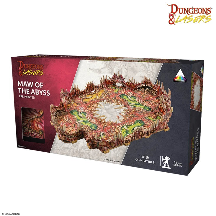 Dungeons & Lasers: Maw of the Abyss (Pre-Painted) (PREORDER) - Pre-painted Dungeons & Lasers terrain set featuring detailed rocky abyss with spiked edges and fiery lava accents on.
