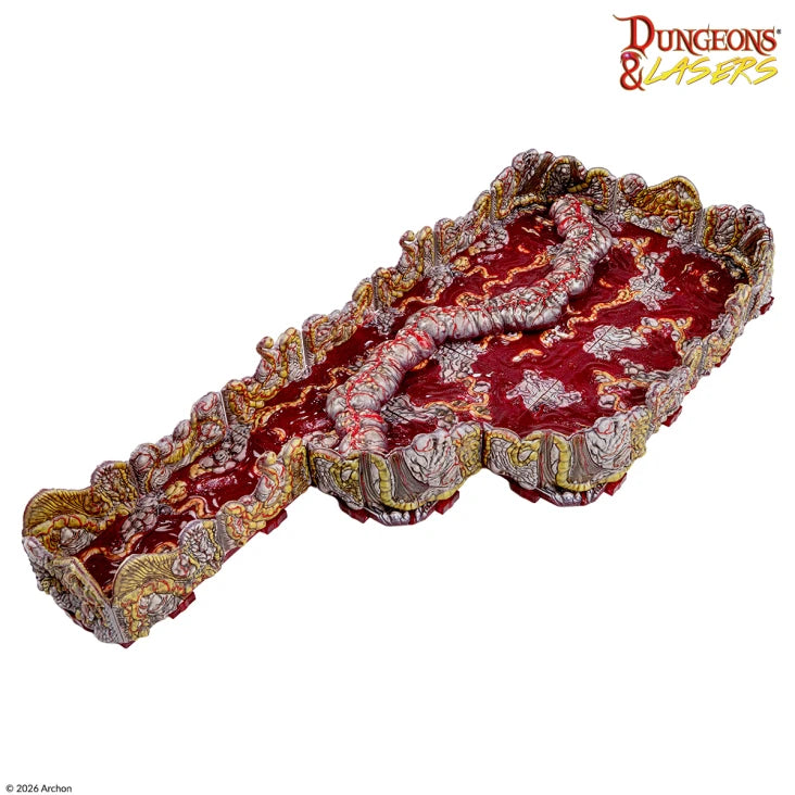 Dungeons & Lasers: Carnage Tract (Pre-Painted) (PREORDER) - Pre-painted dungeon terrain piece with jagged rocky edges and deep red, cracked ground detailing for tabletop gaming.