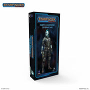 Starfinder: Iseph The Operative - Black and blue box featuring Iseph Android Operative figure with armored cybernetic suit and helmet.