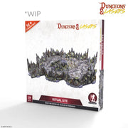 Dungeons & Lasers: Ritual Sites Terrain (PREORDER) - Boxed set of modular grey stone terrain pieces with rocky, jagged edges for tabletop role-playing games.