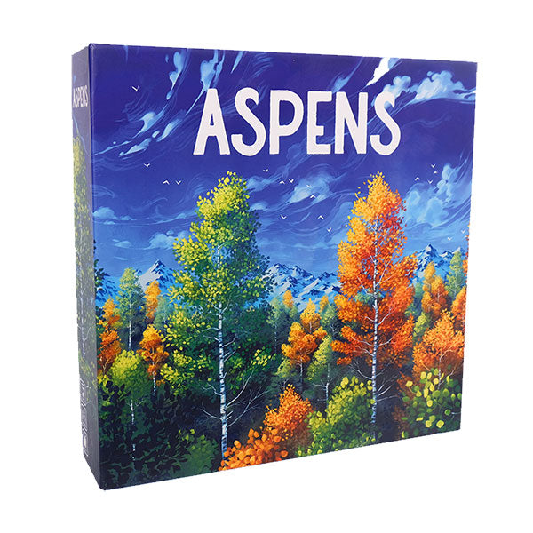 Aspens: Retail Edition (PREORDER) - Aspens board game box with colorful autumn trees against a blue sky background.