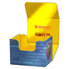 Ultimate Guard Sidewinder 100+ Xenoskin Deck Case: Teenage Mutant Ninja Turtles - Island - Blue brick-patterned card deck case with Teenage Mutant Ninja Turtles logo and bright yellow interior with red Magic text.