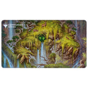 Playmat: MTG Holofoil- Animar, Soul of Elements - Rectangular playmat featuring lush green forest with floating moss-covered islands, fantasy creatures, and glowing magical.