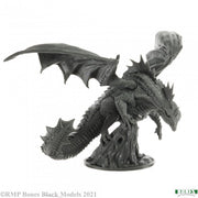 Valfuryx the Vile - Intricately detailed black dragon miniature with outstretched wings, textured scales, and a dynamic pose on a round base.