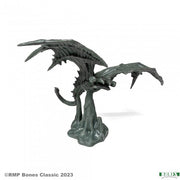 Nightcloak - Black-gray dragon miniature with outstretched wings and detailed skeletal body on rocky base.