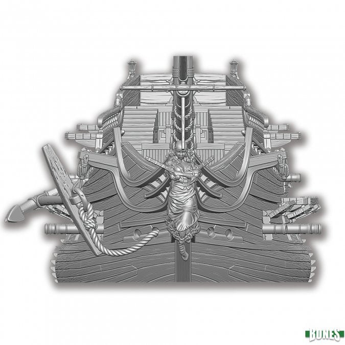 Sophie's Revenge Pirate Ship - Gray detailed fantasy pirate ship model with multiple cannons and a dragon figurehead.