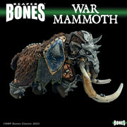 War Mammoth - Armored fantasy war mammoth miniature with brown fur, metal plating, large curved tusks, and battle gear accents.