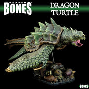 Dragon Turtle - Reaper Bones Classic Deluxe Boxed Set - Green detailed dragon turtle figurine with scales and spiked shell, roaring pose on textured base.