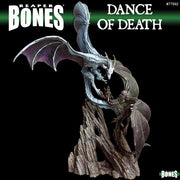 Dance of Death - Gray skeletal dragon with large wings perched on jagged brown rock formation.