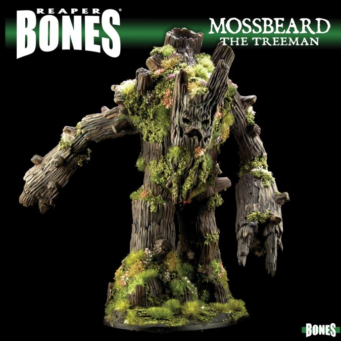 Mossbeard, Treeman - Detailed tree-like fantasy creature miniature with textured bark skin, moss patches, and gnarled limbs.