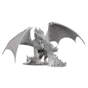D&D Nolzur’s Marvelous Unpainted: Gargantuan Bahamut - Unpainted gray plastic miniature of a large dragon with outstretched wings and fire detail at its mouth.