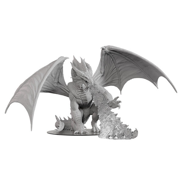 D&D Nolzur’s Marvelous Unpainted: Gargantuan Bahamut - Unpainted gray plastic miniature of a large dragon with outstretched wings and fire detail at its mouth.