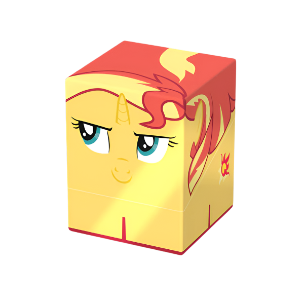Squaroes Boulder 100+: My Little Pony Friendship is Magic: Sunset Shimmer - Yellow and red rectangular card deck box featuring Sunset Shimmer from My Little Pony with confident expression.