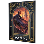 Cosmere RPG: Mistborn Welcome to Scadrial Guide (PREORDER) - Hardcover book with dark, ornate cover featuring a cloaked figure overlooking a fiery cityscape, titled Welcome to Scadrial.