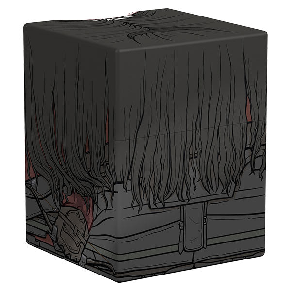 Squaroes Boulder 100+: The Lord of the Rings - Lurtz (PREORDER) - Black rectangular deck box with dark, detailed artwork of a cloaked figure's torn robe and boots, inspired by Lord of the.