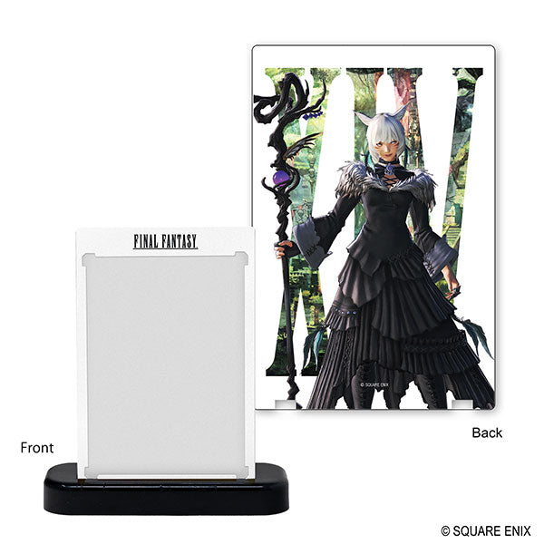One-Touch Edge: Final Fantasy - Y'shtola (PREORDER) - Clear acrylic display stand featuring Y'shtola in layered black armor with silver hair and detailed staff design on the back