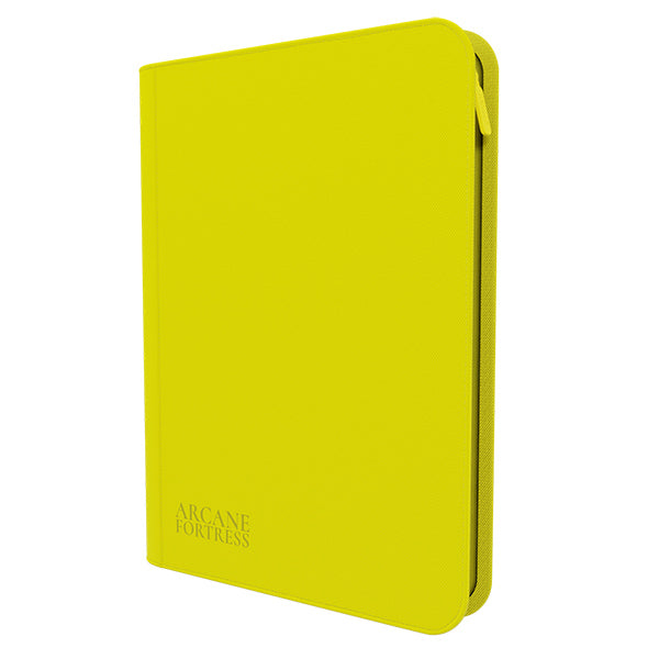 Arcane Fortress 9-Pocket Zippered Binder: Neon Color - Yellow - Neon yellow zippered binder with rounded corners and subtle embossed Arcane Fortress logo.