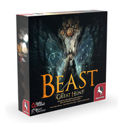 Beast: The Great Hunt Expansion (PREORDER) - Dark-themed board game box with blue and white mystical swirls, featuring a figure in the center and bold orange title.