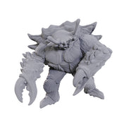 D&D Nolzur's Marvelous Miniatures: Crabfolk - Unpainted gray plastic miniature of a crab-like humanoid with large claws, spiked shell, and muscular limbs.