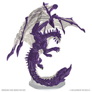 D&D Icons of the Realms: Adult Amethyst Dragon (PREORDER) - Purple adult dragon miniature with large translucent wings, spiked tail, and detailed scales on circular base.