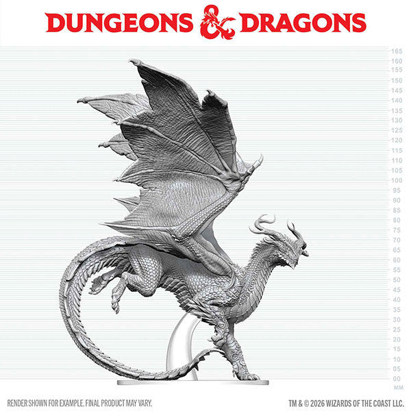 D&D Nolzur's Marvelous Miniatures: Adult Spirit Dragon (PREORDER) - Unpainted gray resin miniature of an adult dragon with large spread wings, intricate scales, and curled tail.
