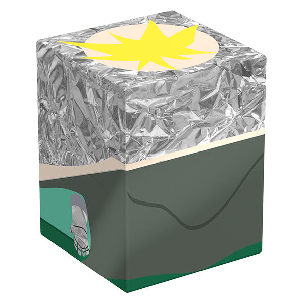 Squaroes 100+ Boulder: South Park: Fractured but Whole - Professor Chaos - Square deck box with crinkled silver foil top, yellow star emblem, and dark green base with subtle graphic detail.
