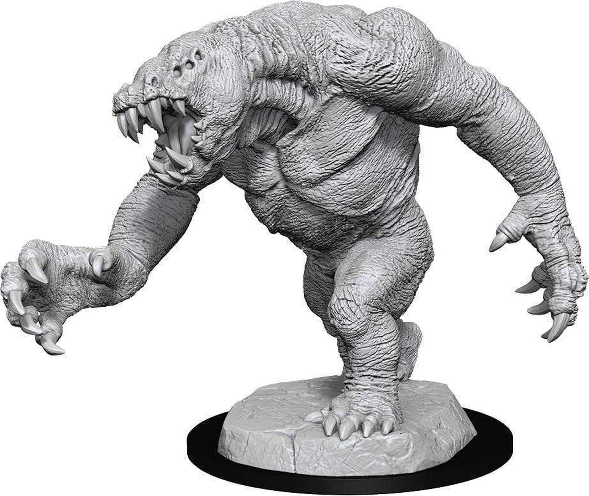 D&D Nolzur's Marvelous Miniatures: Gray Render - Gray plastic miniature of a muscular monstrous creature with sharp claws and fanged open mouth on round base.