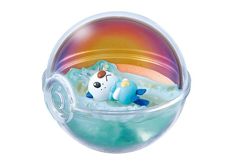 Re-Ment Pokémon Terrarium Collecion 13 Series Blind Box - Individual - Clear plastic globe terrarium with a small blue and white Pokémon figure lying on a textured, water-like base inside.