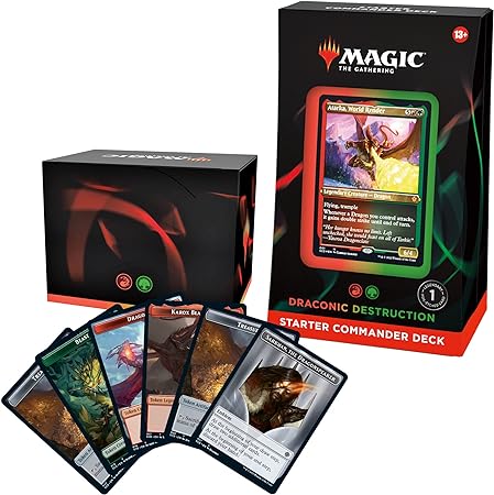 Magic: the Gathering - Starter Commander Decks - The Gathering Starter Commander Deck box with a colorful card featuring a dragon and spell effects surrounded by black and.
