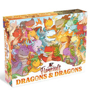 Flamecraft: Dragons & Dragons Expansion - Colorful game box featuring various cartoon dragons in playful poses, titled Flamecraft Dragons & Dragons Expansion.