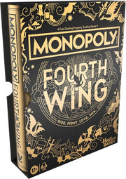 Monopoly: Fourth Wing Board Game - Fourth Wing board game box with ornate wing and castle designs and bold typography.