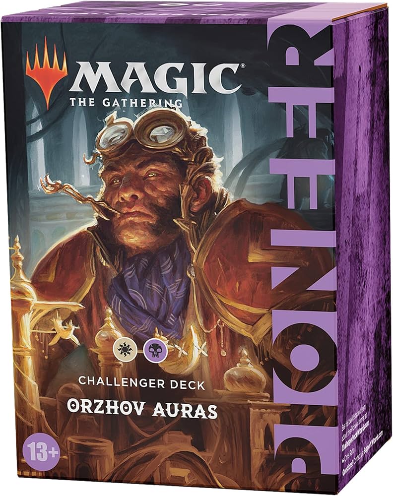 Pioneer Challenger Deck 2021: Orzhov Auras - The Gathering Pioneer Challenger Deck box featuring a steampunk-styled character with goggles and glowing magical effects.