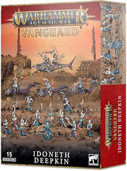 Warhammer Age of Sigmar - Idoneth Deepkin - Vanguard - Warhammer Age of Sigmar Vanguard box featuring 15 detailed blue and silver Idoneth Deepkin miniature figures with aquatic,.