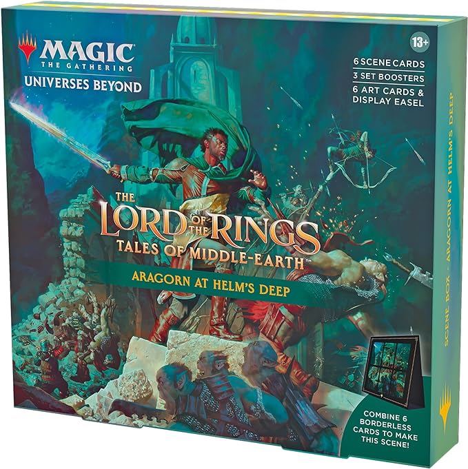 Magic: The Gathering - Lord of the Rings: Tales of Middle-earth Scene Box: Aragorn at Helm’s Deep - The Gathering Lord of the Rings Tales of Middle-earth box featuring Aragorn at Helm’s Deep with fantasy battle artwork in.