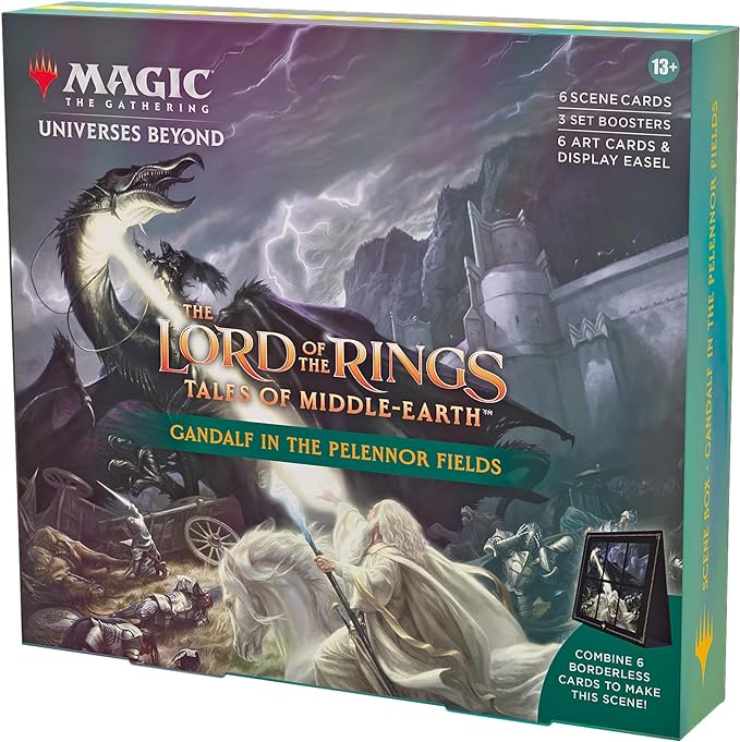 Magic: The Gathering - Lord of the Rings: Tales of Middle-earth Scene Box: Gandalf in Pelennor Fields - The Gathering Lord of the Rings Tales of Middle-earth scene box featuring Gandalf in Pelennor Fields with dark fantasy art.